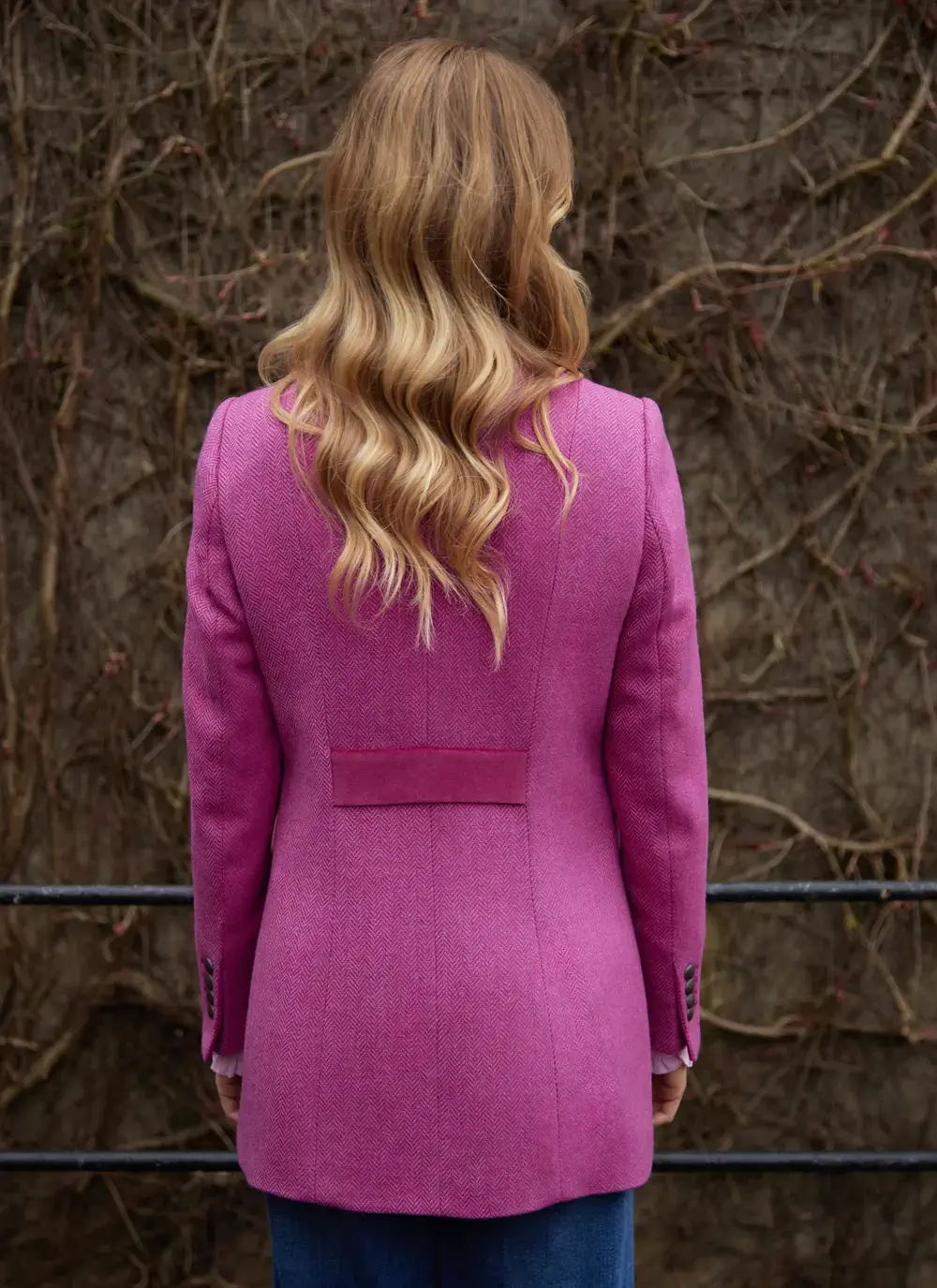Ocante Tweed Coat Mid-Length Coat in Pink Herringbone | Blarney